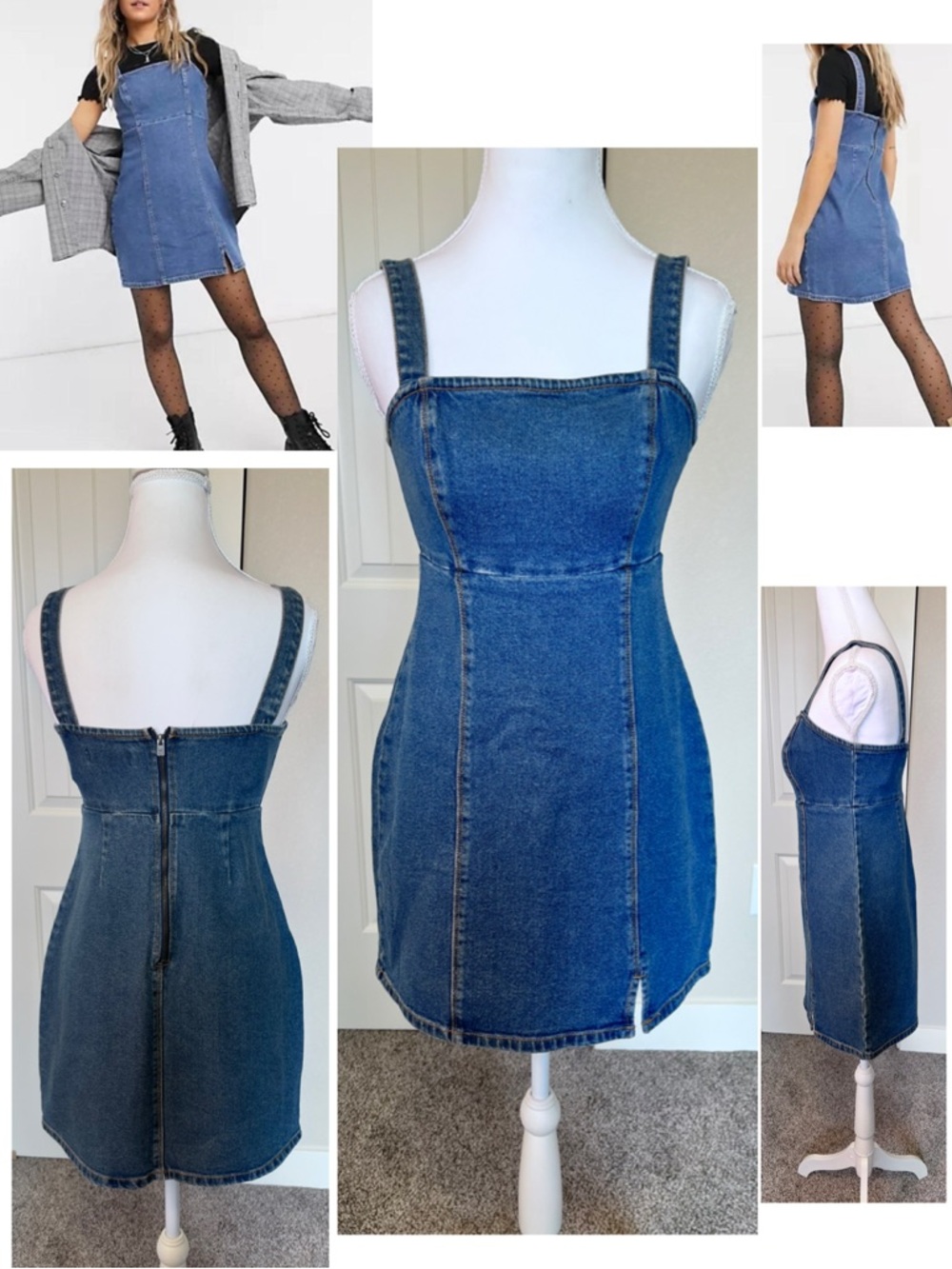 Hollister Denim Dress Back Zipper Adjustable Straps Sz XS